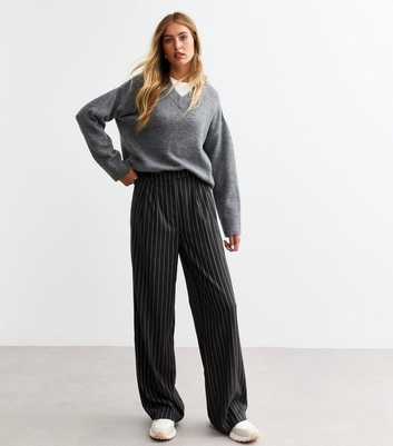 Tall Grey Pinstripe Wide Leg Trousers