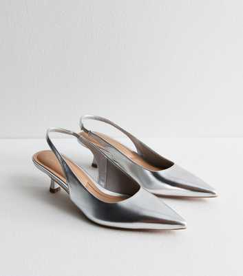 Silver Slingback Kitten Heel Court Shoes