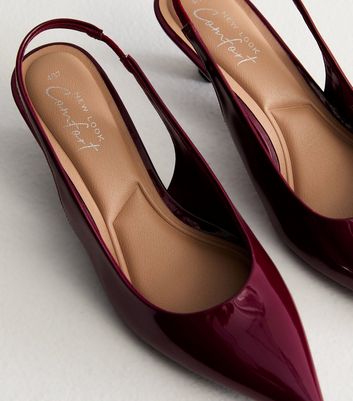 Burgundy Slingback Kitten Heel Court Shoes New Look