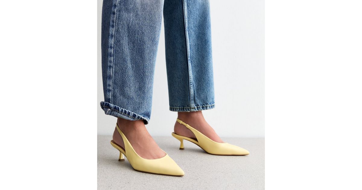 Yellow Faux Leather Slingback Kitten Heel Court Shoes New Look
