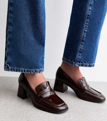 Dark Burgundy Block Heel Loafer Court Shoes