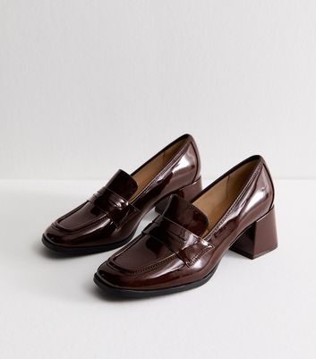靴 design heel loafer Plus Size Footwear | Chic Black Patent Heeled Loafer with