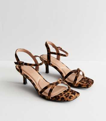 Stone Leopard Print Strappy Kitten Heel Sandals 
