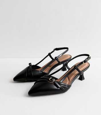 Wide Fit Black Buckle Slingback Fluted Heel Sandals