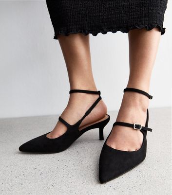 Black strappy kitten heel shoes hotsell