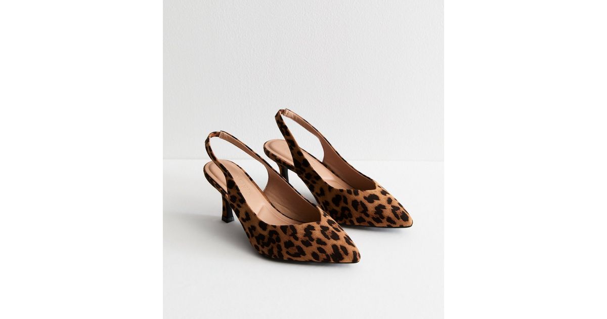 Wide Fit Stone Leopard-Print Slingback Court Shoes New Look