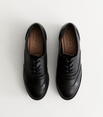 Black Leather Look Lace Up Brogues New Look