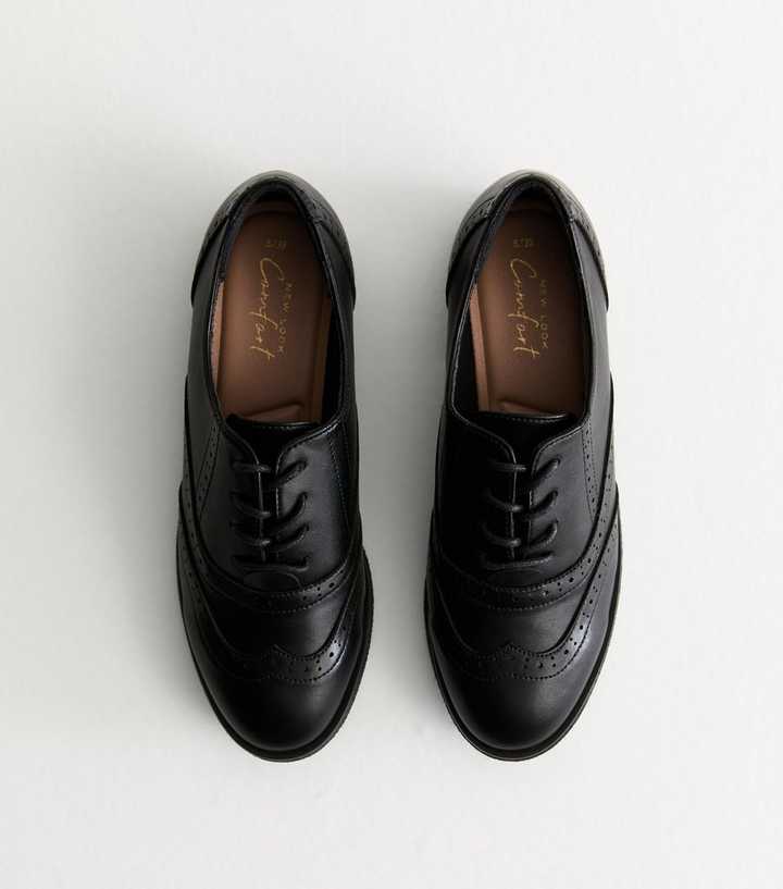 Black Leather-Look Lace Up Brogues
