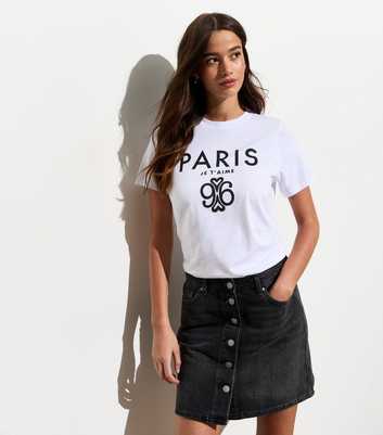 White Paris Crest Print Cotton T-Shirt