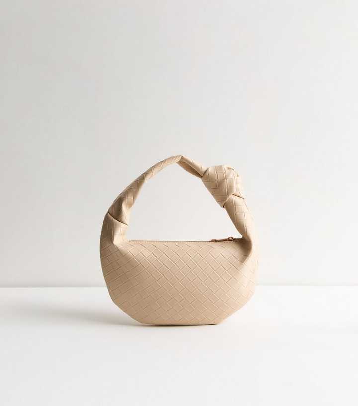 Mink Woven Leather Look Mini Top Handle Bag