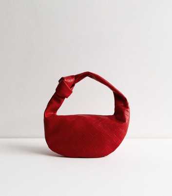 Red Woven Leather Look Mini Top Handle Bag