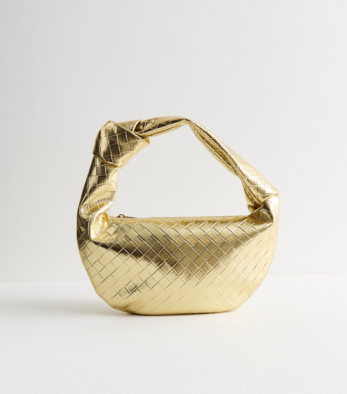 Gold Woven Leather Look Mini Top Handle Bag Vegan New Look