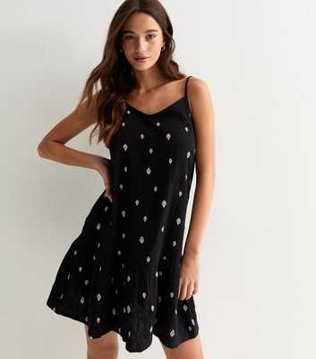 ONLY Black Embroidered Strappy Cotton Mini Dress