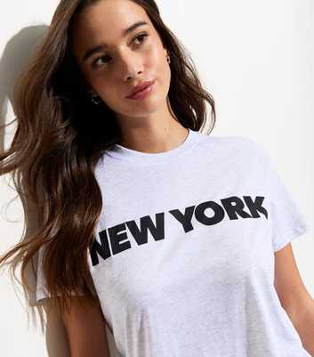 Pale Grey New York Print Cotton T-Shirt