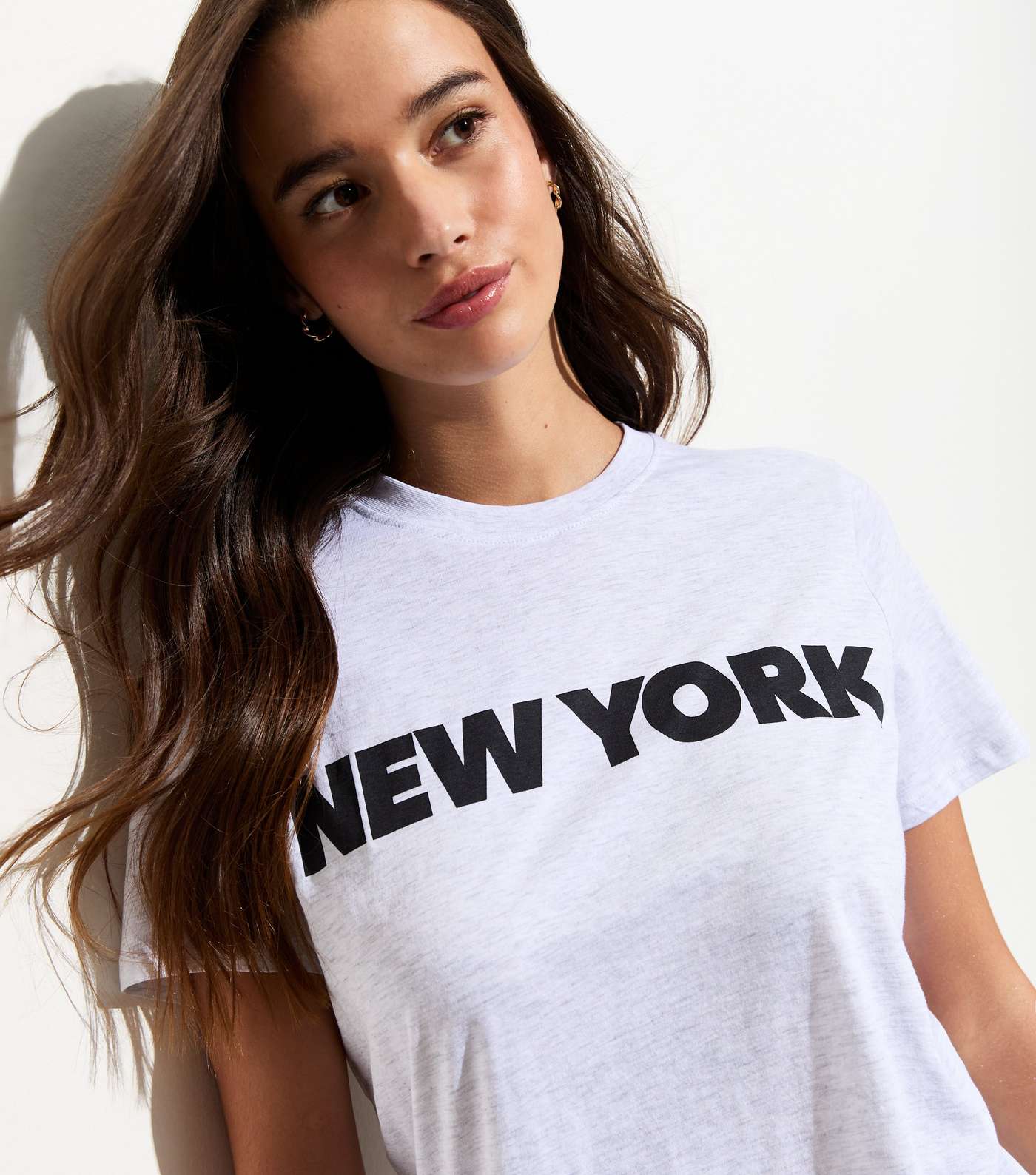 Pale Grey New York Print Cotton T-Shirt