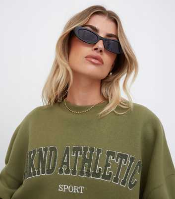WKNDGIRL Olive Textured Logo Oversized Sweatshirt 