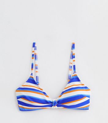 Multicoloured Stripe Print Knot-Detail Textured Bikini Top New Look