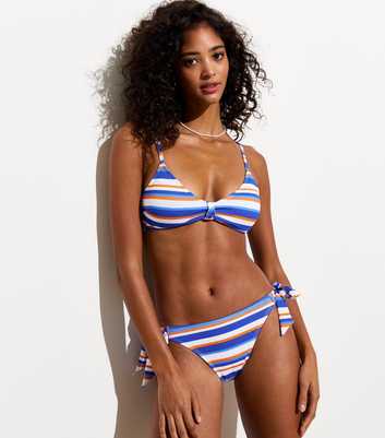 Multicoloured Stripe Print Tie Side Bikini Bottoms 