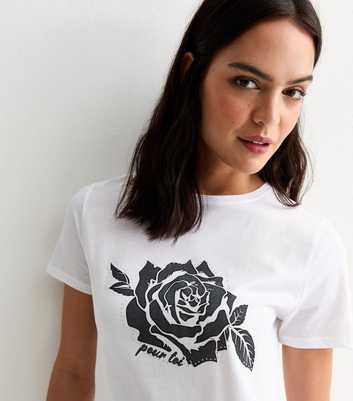 White Rose Print Cotton T-Shirt