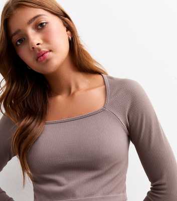 Girls Light Brown Square Neck Top