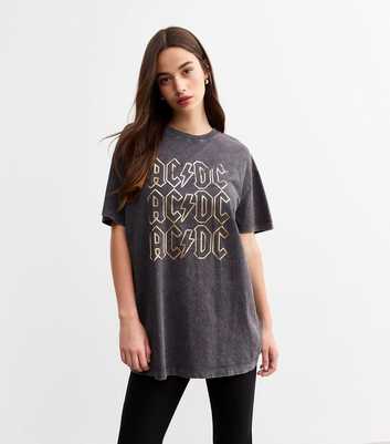 Grey Acid Wash ACDC Oversized Band T-Shirt 