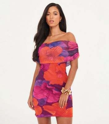 WKNDGIRL Multicolour Mesh Off-Shoulder Mini Dress New Look