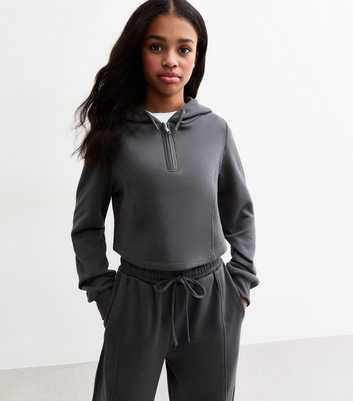 Girls Grey Zip Front Jersey Hoodie