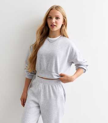 Girls Grey Cropped Crew Neck Sweatshirt