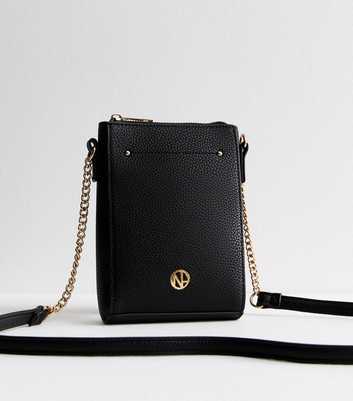 Black Leather-Look Cross Body Phone Bag