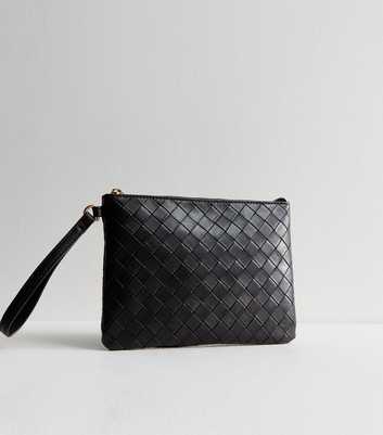 Black Woven Zip Up Pouch Purse