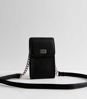 Black Leather-Look Cross-Body Phone Bag