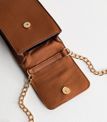 Tan Leather Look Cross Body Phone Bag