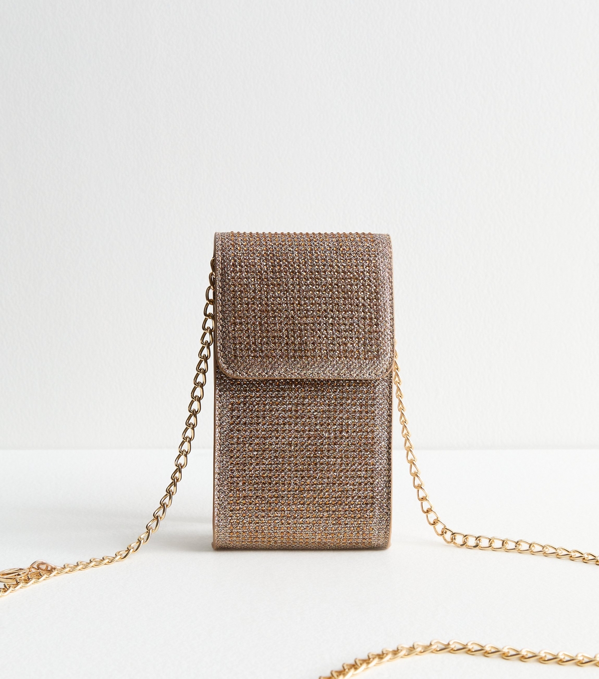 Gold Diamante Metallic Phone Bag New Look