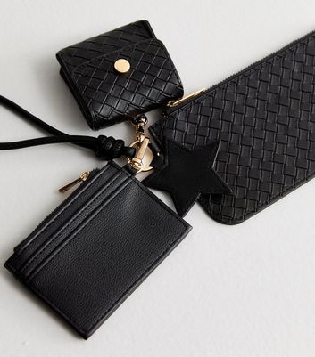 Black Woven Wrist Strap Purse Trio New Look