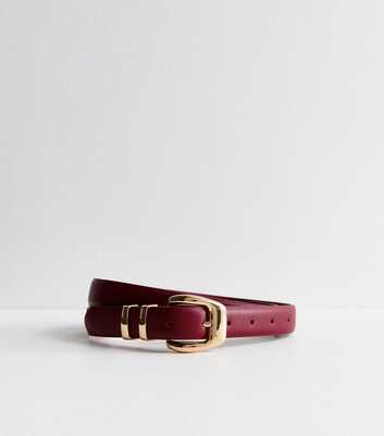 Burgundy Leather-Look Skinny Belt 