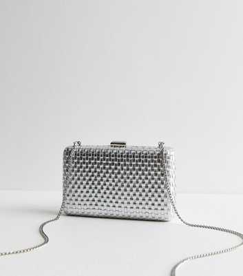 Silver Woven Box Clutch Bag