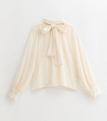 Off White Chiffon Bow Collar Blouse New Look