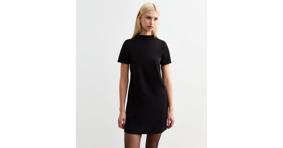 Sheer Embellished High-Neck Long Sleeve Mini Dress in Black main image 1