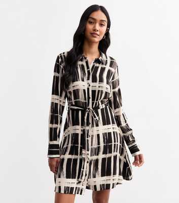 Black Check Print Mini Shirt Dress