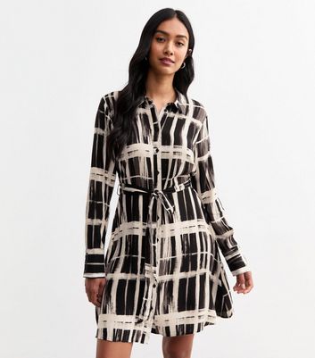 Black Check Print Mini Shirt Dress New Look