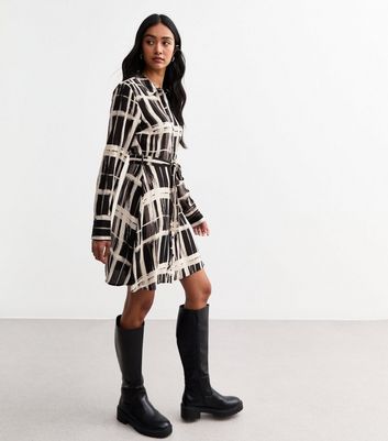 新品タグ付き　Checked Shirt Mini Dress　S PixieGirl Petite Women's Black Check Print Shirt Dress