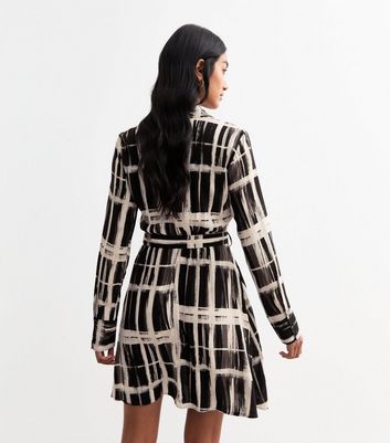 Black Check Print Mini Shirt Dress | New Look