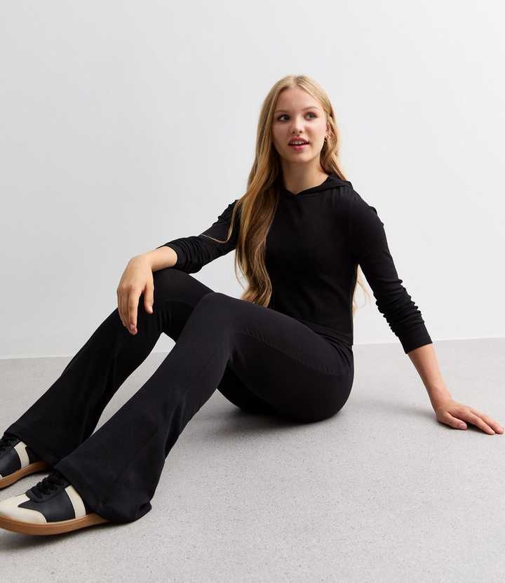 Girls Black Flared Leggings