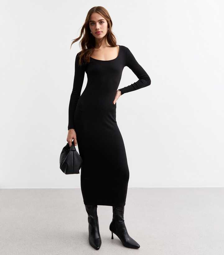Black Scoop Neck Jersey Midi Dress Black Scoop Neck Jersey Midi Dress