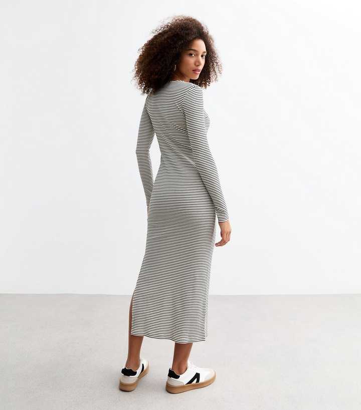 Black & White Striped Bouclé Midi Dress - Dresses For Women | AU