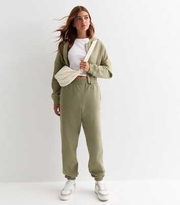 Girls Khaki High Waist Cuffed Joggers 