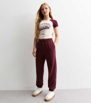 Girls Burgundy High Waist Cuffed Joggers 