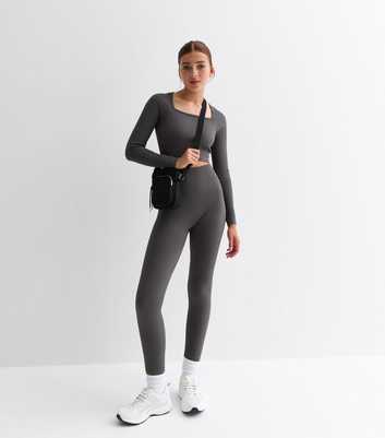 Girls Grey Ribbed Leggings