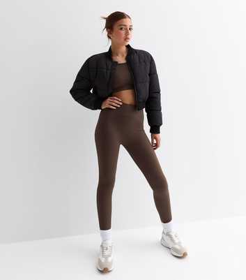 Girls Brown Ribbed Leggings