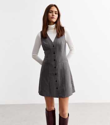 Grey Pinstripe Waistcoat Pinafore Dress